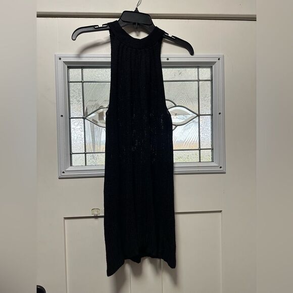 Crochet Dress Halter Back Tie. NWOT. Woman's Black (185) - Picture 2 of 5